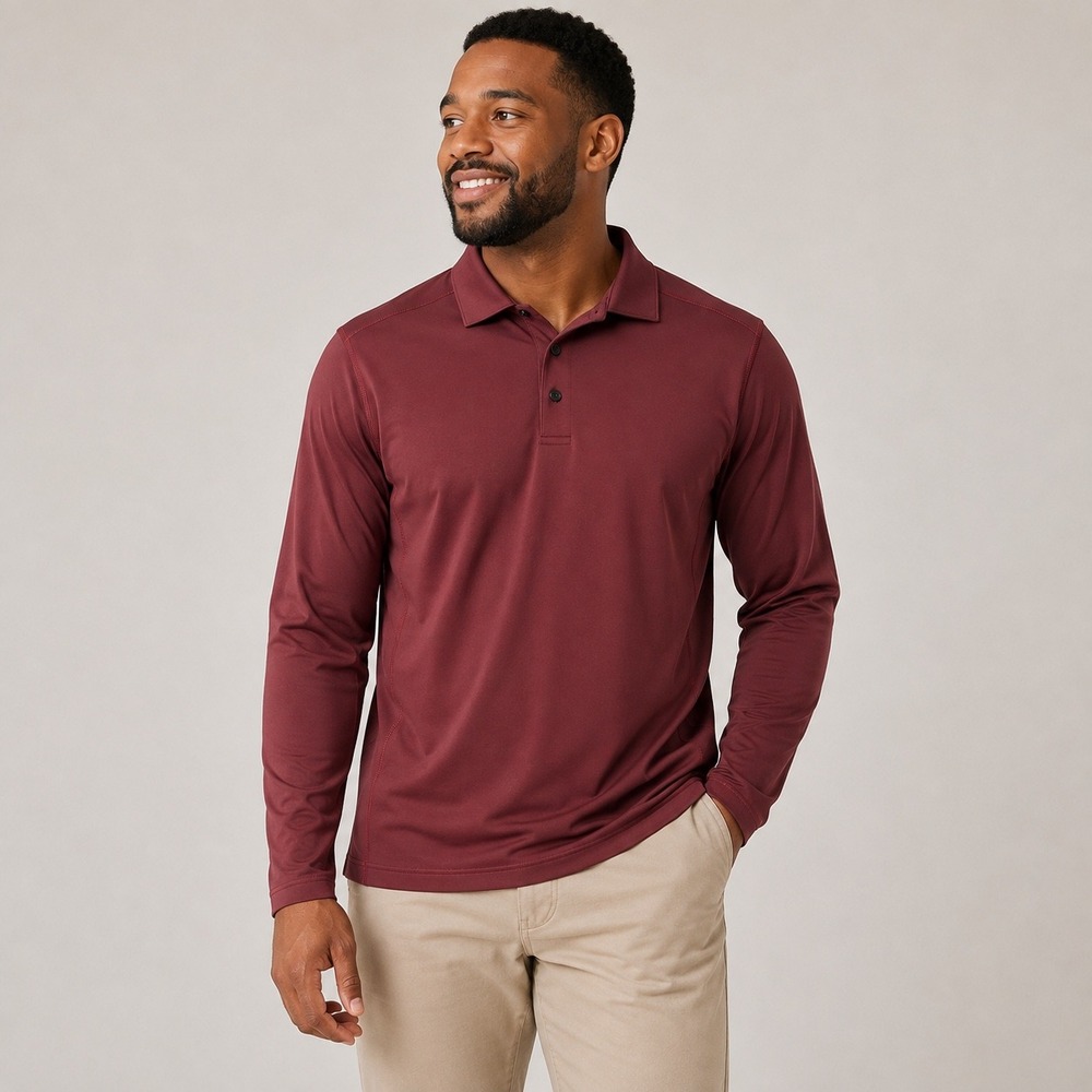 KJUS Scot Polo Long Sleeve Shirt Comfort Fit Mens L Red UPF 50 Golf Active NWT